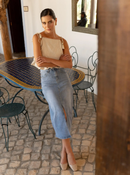 Garde-robe - Halflange Rok - Jeans licht