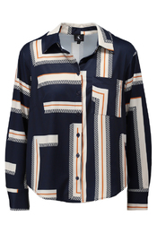 K-design - Blouse - Ecru-blauw