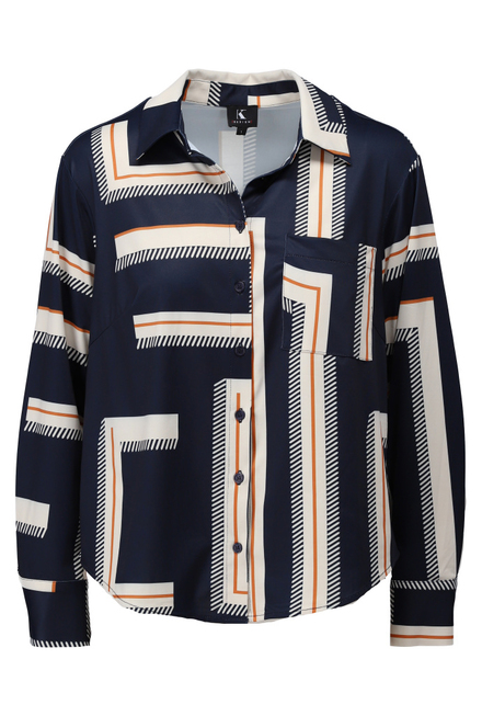 K-design - Blouse - Ecru-blauw