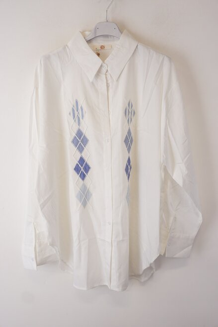 Garde-robe - Blouse - Wit-blauw