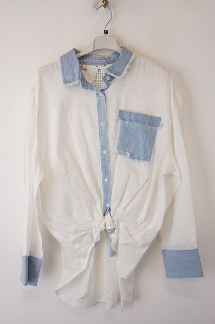 Garde-robe - Blouse - Wit-blauw