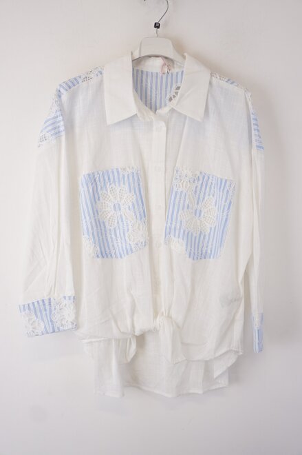 Garde-robe - Blouse - Wit-blauw