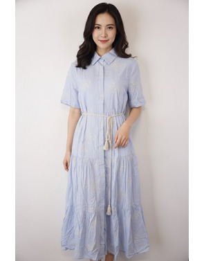 Garde-robe - Lang kleed - Wit-blauw