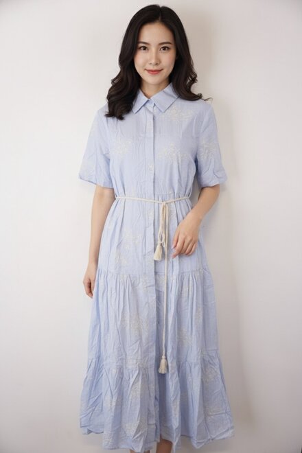 Garde-robe - Lang kleed - Wit-blauw