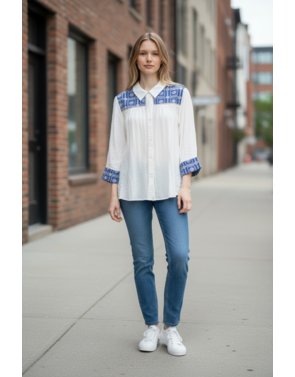 Garde-robe - Blouse - Wit-blauw