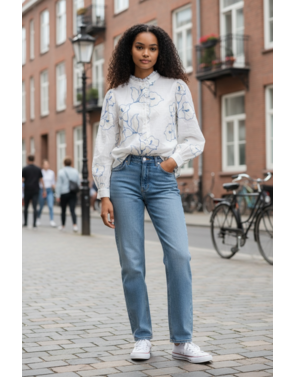 Garde-robe - Blouse - Wit-blauw