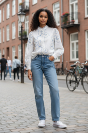 Garde-robe - Blouse - Wit-blauw