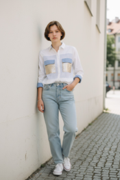 Garde-robe - Blouse - Wit-blauw