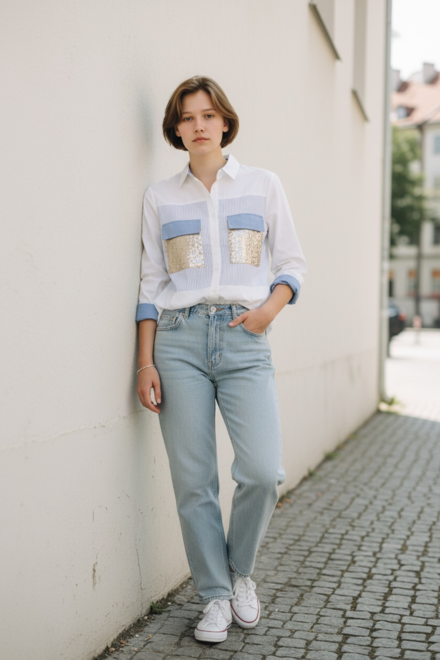 Garde-robe - Blouse - Wit-blauw