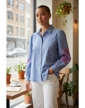 Garde-robe - Blouse - Wit-blauw