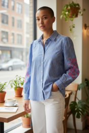 Garde-robe - Blouse - Wit-blauw