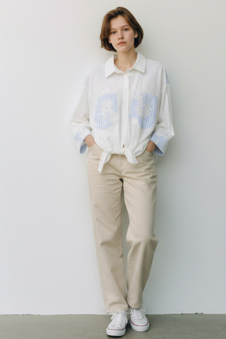 Garde-robe - Blouse - Wit-blauw