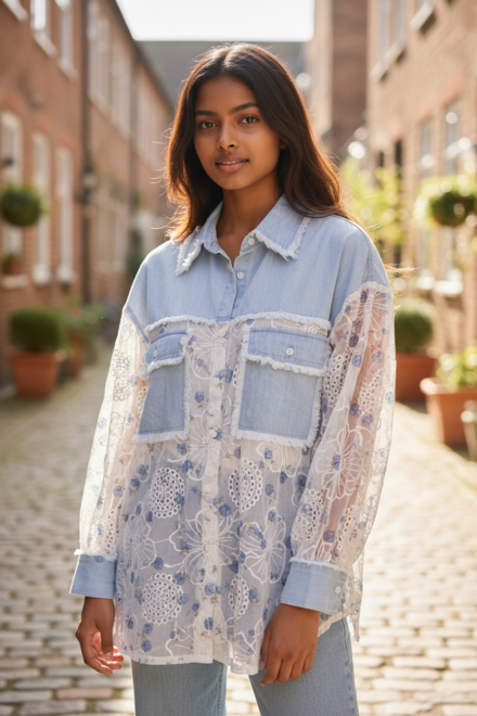 Garde-robe - Blouse - Wit-blauw