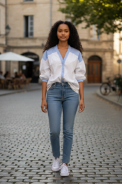 Garde-robe - Blouse - Wit-blauw