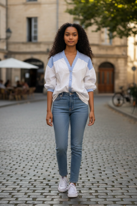 Garde-robe - Blouse - Wit-blauw