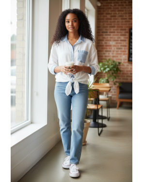 Garde-robe - Blouse - Wit-blauw