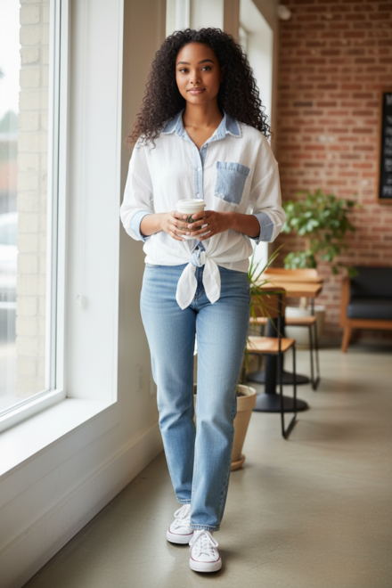Garde-robe - Blouse - Wit-blauw