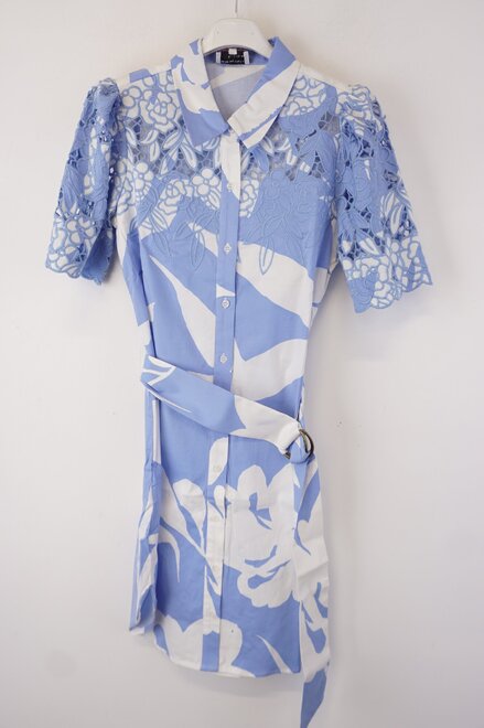 K-design - Halflang Kleedje - Wit-blauw