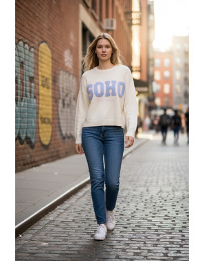 Garde-robe - Pull - Ecru-blauw