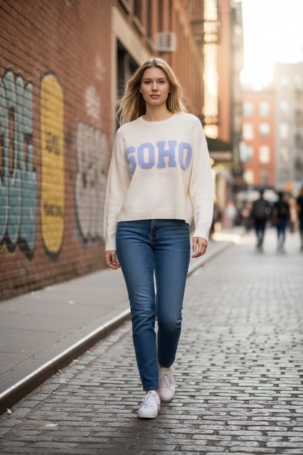 Garde-robe - Pull - Ecru-blauw