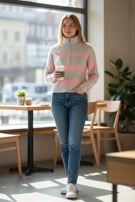 Garde-robe - Pull - Grijs-roze