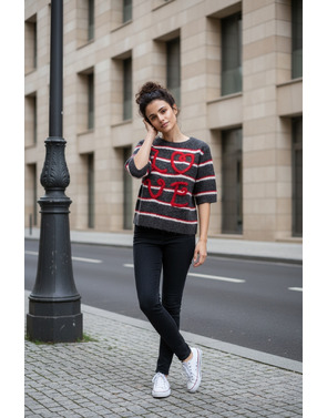 Garde-robe - Pull - Grijs-rood