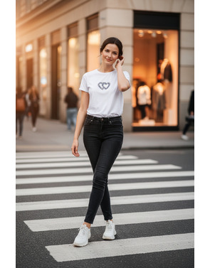 Garde-robe - T-shirt - Wit-blauw