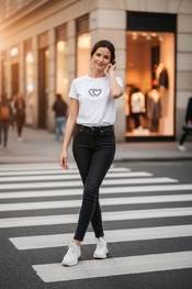 Garde-robe - T-shirt - Wit-blauw