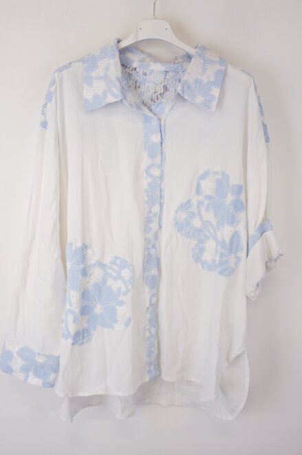 Garde-robe - Blouse - Wit-blauw