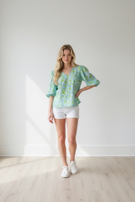 Free/quent - Blouse - Blauw-groen