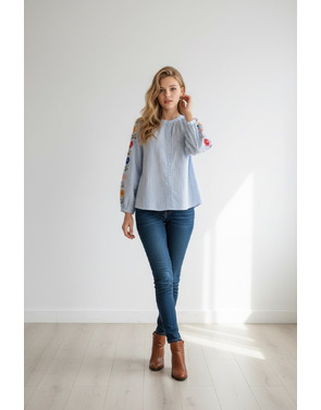 Garde-robe - Blouse - Wit-blauw