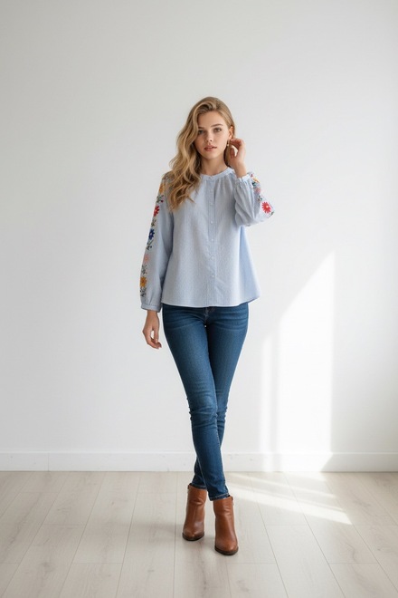 Garde-robe - Blouse - Wit-blauw