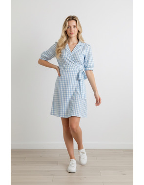 Garde-robe - Halflang Kleedje - Wit-blauw