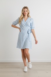 Garde-robe - Halflang Kleedje - Wit-blauw