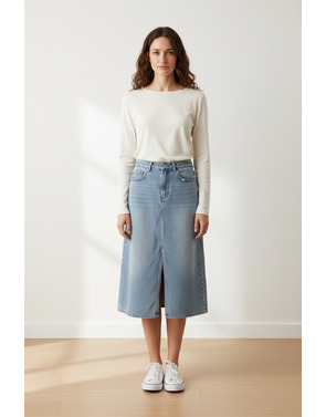 Garde-robe - Halflange Rok - Jeans licht