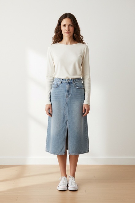 Garde-robe - Halflange Rok - Jeans licht