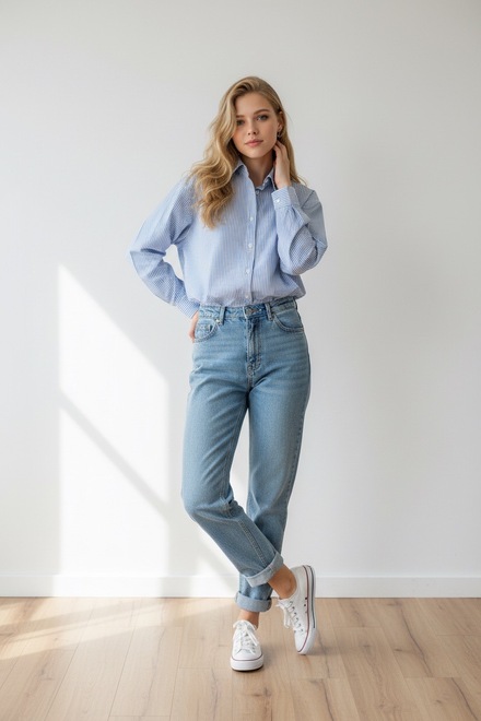 Garde-robe - Blouse - Wit-blauw