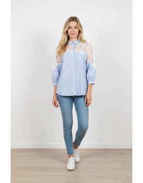 Garde-robe - Blouse - Wit-blauw