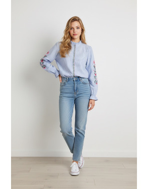 Garde-robe - Blouse - Wit-blauw