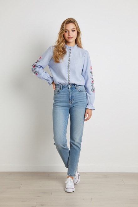 Garde-robe - Blouse - Wit-blauw