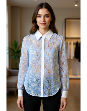 Garde-robe - Blouse - Wit-blauw