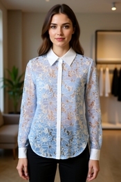 Garde-robe - Blouse - Wit-blauw