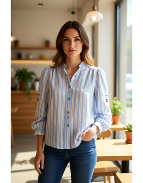 Garde-robe - Blouse - Blauw-beige