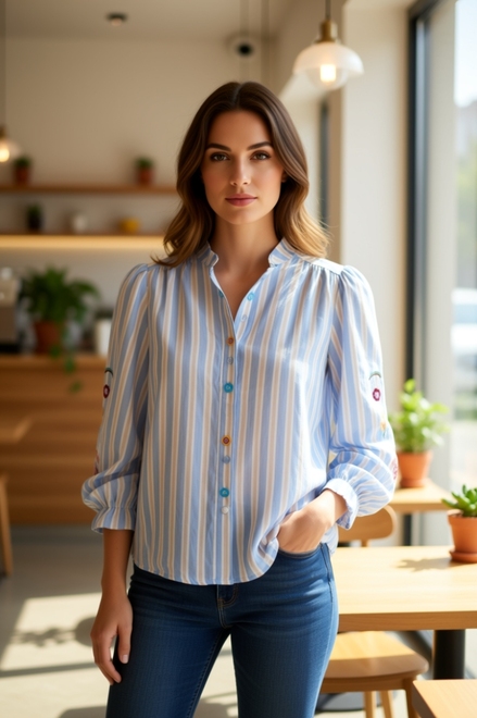 Garde-robe - Blouse - Blauw-beige