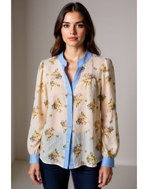 Garde-robe - Blouse - Blauw-beige