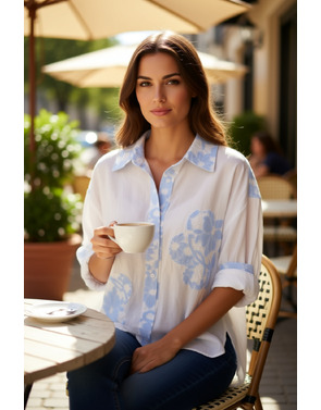 Garde-robe - Blouse - Wit-blauw