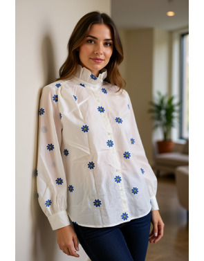 Garde-robe - Blouse - Wit-blauw