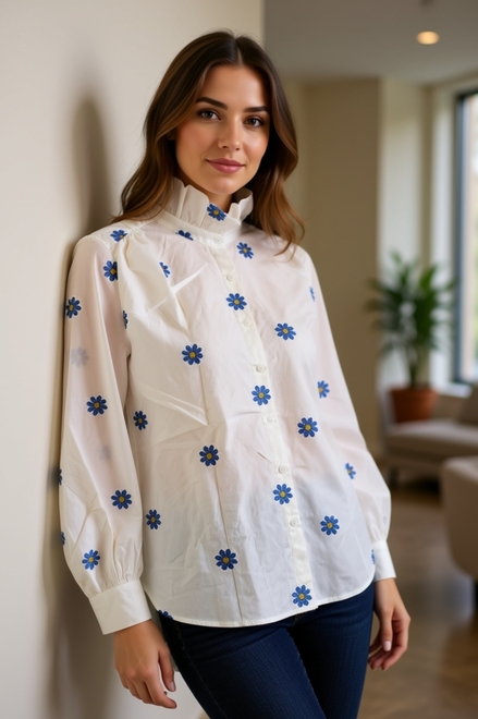 Garde-robe - Blouse - Wit-blauw