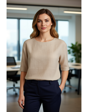 Red Button - Top - Beige