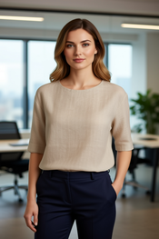 Red Button - Top - Beige